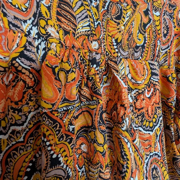 Rachel Roy Blouse 1X Orange Paisley Boho V-Neck Silky 3/4 Tie Sleeve EUC - Picture 5 of 8